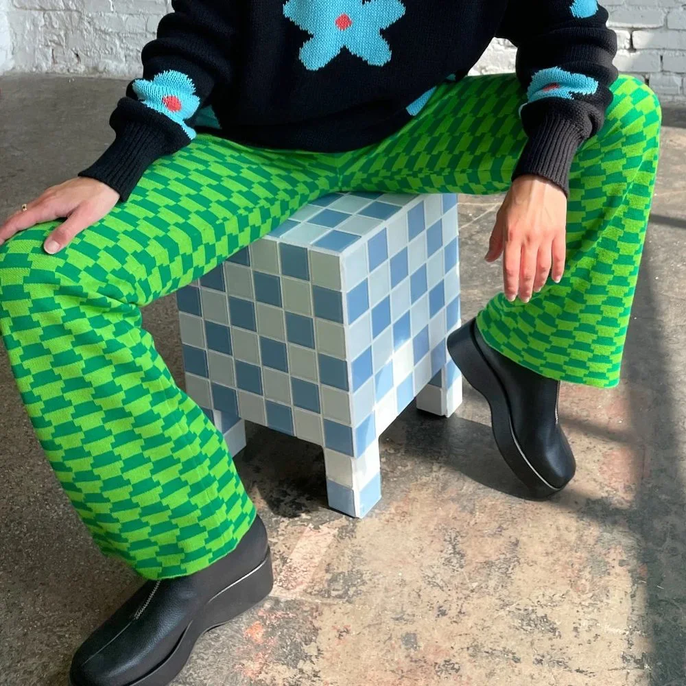 NWT Lisa Says Gah Luca Knit Pant in Vintage Rug Bocce Court 💚 (Sz XL/2XL) - Picture 3 of 11